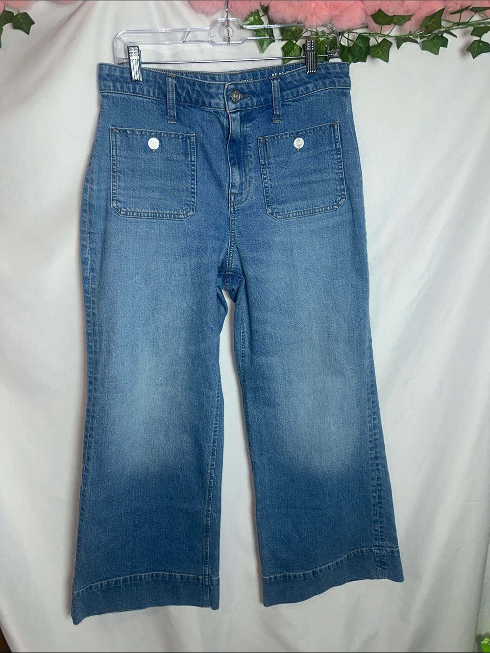 J. Crew Blue Wide-Leg Women's Jeans with Front Patch Pockets